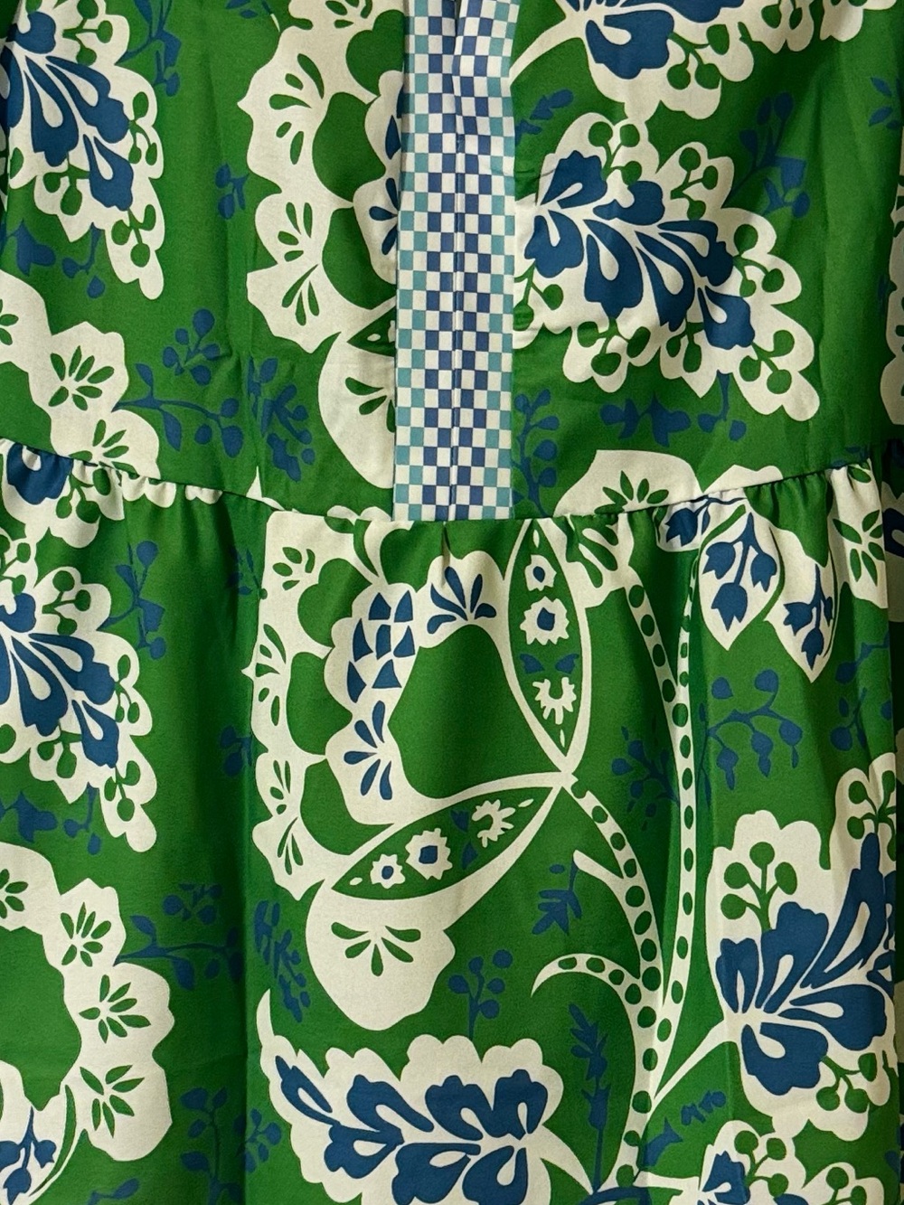 Bright Green Floral Tunic Preppy Top with Blue Accents Size XL NWT - Picture 11 of 12